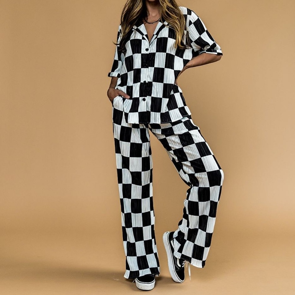 NWT DressedinLala Plisse Set Checkerboard Medium